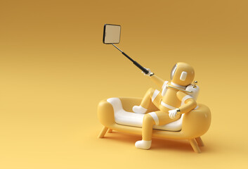 3d Render Astronaut make selfie 3d illustration Design.