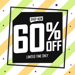 Summer sale 60% off, poster design template. Promotion banner for shop or online store, vector illustration