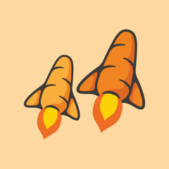 Two carrocket is carrot and rocket symbol logo with cartoon style line art illustration design vector
