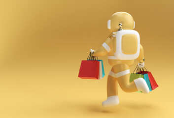 3D Render Astronaut with Shopping Bags 3D illustration Design. © Redshinestudio