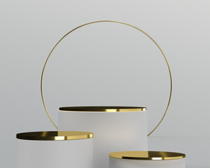 Concrete podium, Cosmetic display stand with gold decorative. 3D rendering