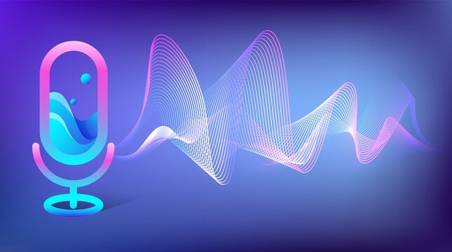 Virtual assistant concept with microphone icon and voice wave. Voice recognition, personal ai assistant, search technology. Logo design for Chat Bot or artificial intelligence. Vector illustration.