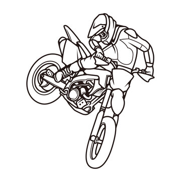 Supermoto motocross or dirtbike simple line art symbol logo with cartoon style illustration design vector