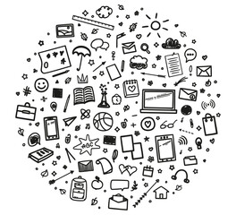 Back to school. Background with hand drawn school supplies. Freehand elements. Illustration for banners, flyers or posters. Distance home educate