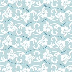 Fototapeta na wymiar Seamless vector floral pattern. Decorative vintage wallpaper in classic style with flowers and twigs. Ornament with white flowers and blue background. 