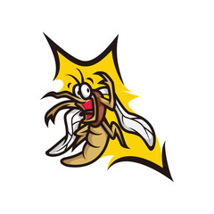 Smashed mosquito symbol logo with cartoon style line art illustration design vector