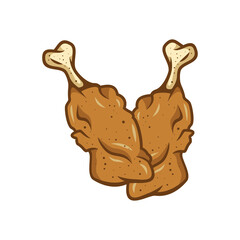 Two fried chicken symbol logo with cartoon style line art illustration design vector