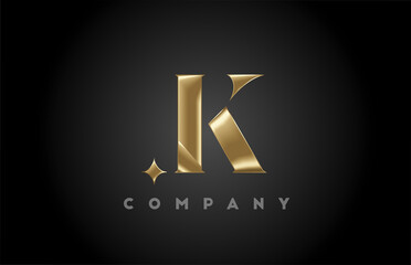 K gold metal alphabet letter icon logo template. Business and company design with golden metal style