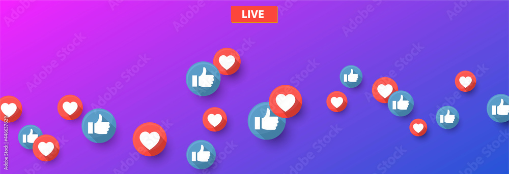 Poster like and heart icons for live stream video chat likes background vector design template. social nets