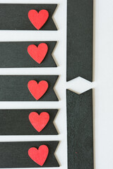 retro black chalk tags with hand painted red hearts on white