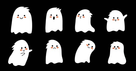 A set of cute and funny ghosts. Vector illustration.