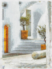 Digital Painting Greek Alleyway