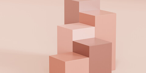 Beige stage podiums or pedestals for products display or advertising on minimal background, 3d render