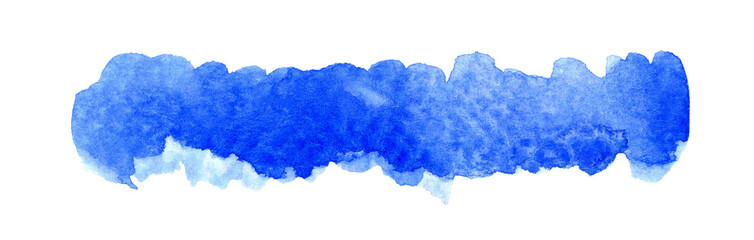 blue watercolor brush stain, water color hand painted on white paper texture, shades of blue for ​horizontal watercolour background