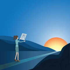 Flat design of business success,A woman using data for advise on her way - Vector