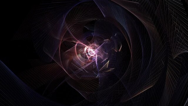 Abstract visual art technology wire mesh wave rotation loop animation. 4K 3D seamless loop CG motion dynamic flow futuristic wiremesh vortex tunnel motion for business, hi-tech, intro, background.