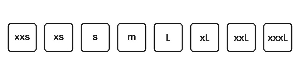 Clothing sizes icons set from small to large isolated on white background. Vector illustration