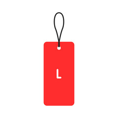 Red clothing size label. Size L. Vector illustration
