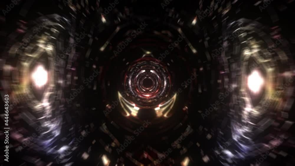 Poster abstract gold red psychedelic spin futuristic pattern vortex tunnel loop. round blurred science hi-t