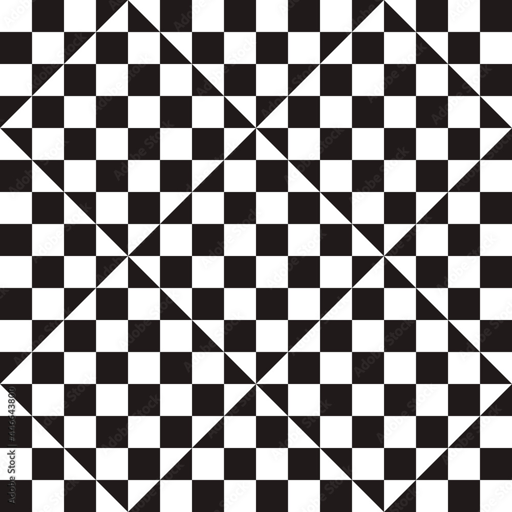 Aufkleber Checker board and mirror rhombs. Vector checker ornament and reverse pattern in reflection rhombuses.