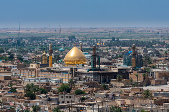 View over Al-Askari Shrine, UNESCO World Heritage Site, Samarra, Iraq
