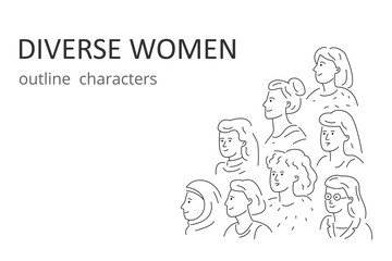 Various women, outline drawing characters for a website, an application