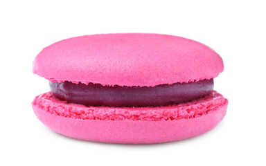 Pink macaron isolated on white. Delicious dessert