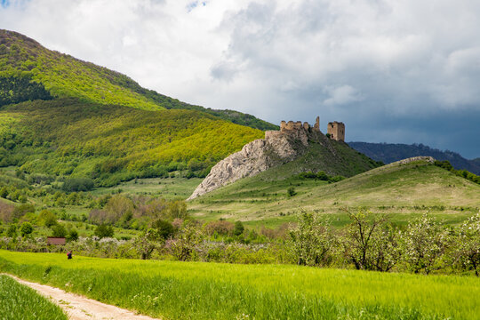 Coltesti Fortress, a spectacular ruin in the panoramic landscape of Trascaului Mountains, Apuseni Mountains, Rimetea, Romania