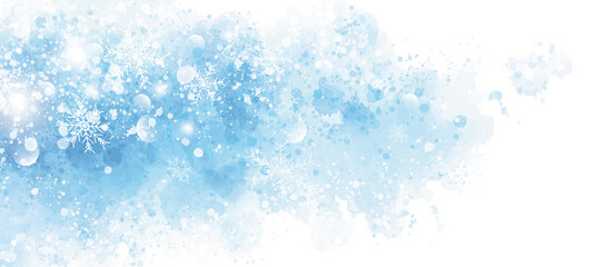 Winter and Christmas background design of snowflake on blue watercolor with copy space - 446645459