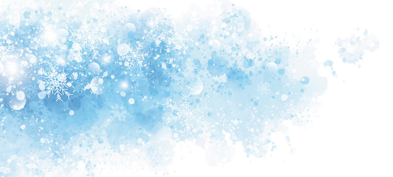 Winter and Christmas background design of snowflake on blue watercolor with copy space