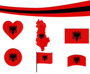 Albania Flag Map Ribbon And Heart Icons Vector Illustration Abstract Design Elements collection