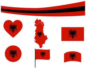 Albania Flag Map Ribbon And Heart Icons Vector Illustration Abstract Design Elements collection