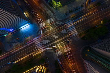 Fototapeta na wymiar Abstract aerial top down view of crossroad