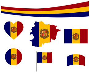 Andorra Flag Map Ribbon And Heart Icons Vector Illustration Abstract Design Elements collection