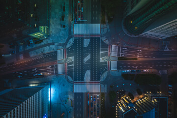 Abstract aerial top down view of crossroad