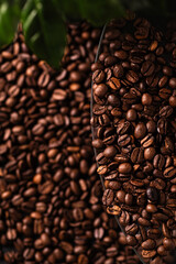 roasted aromatic coffee beans, top view, background, texture