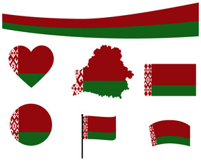 Belarus Flag Map Ribbon And Heart Icons Vector Illustration Abstract Design Elements collection
