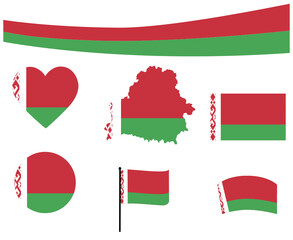 Belarus Flag Map Ribbon And Heart Icons Vector Illustration Abstract Design Elements collection