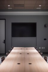 office conference room with black and brown chairs and tables