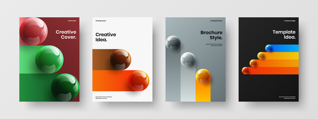 Bright poster design vector illustration set. Minimalistic 3D balls corporate brochure concept composition.