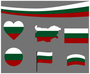 Bulgaria Flag Map Ribbon And Heart Icons Vector Illustration Abstract Design Elements collection