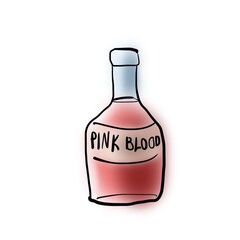 Bottle with transparent pink blood 
