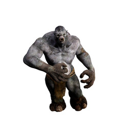 3D illustration of a fantasy mythical troll creature from Scandinavian folklore charging toward the camera isolated on a white background.
