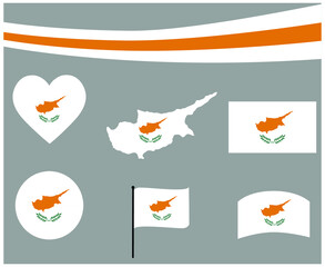 Cyprus Flag Map Ribbon And Heart Icons Vector Illustration Abstract Design Elements collection