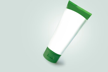 Blank cosmetic green tube mockup isolated on white background. Package design cosmetic products. Plastic white realistic tube for cosmetics cream