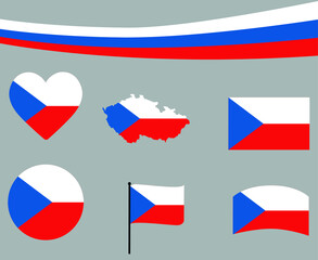 Czech Republic Flag Map Ribbon And Heart Icons Vector Illustration Abstract Design Elements collection