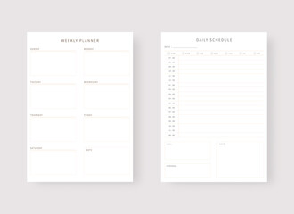 Modern planner template set. Set of planner and to do list. Daily and weekly planner template. Vector illustration.