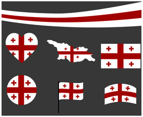 Georgia Flag Map Ribbon And Heart Icons Vector Illustration Abstract Design Elements collection