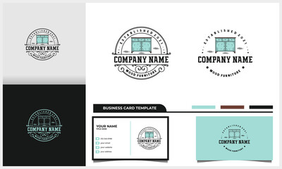 badge and Vintage Furniture table logo with business card template