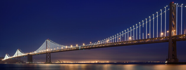 San Francisco Bay bridge at night